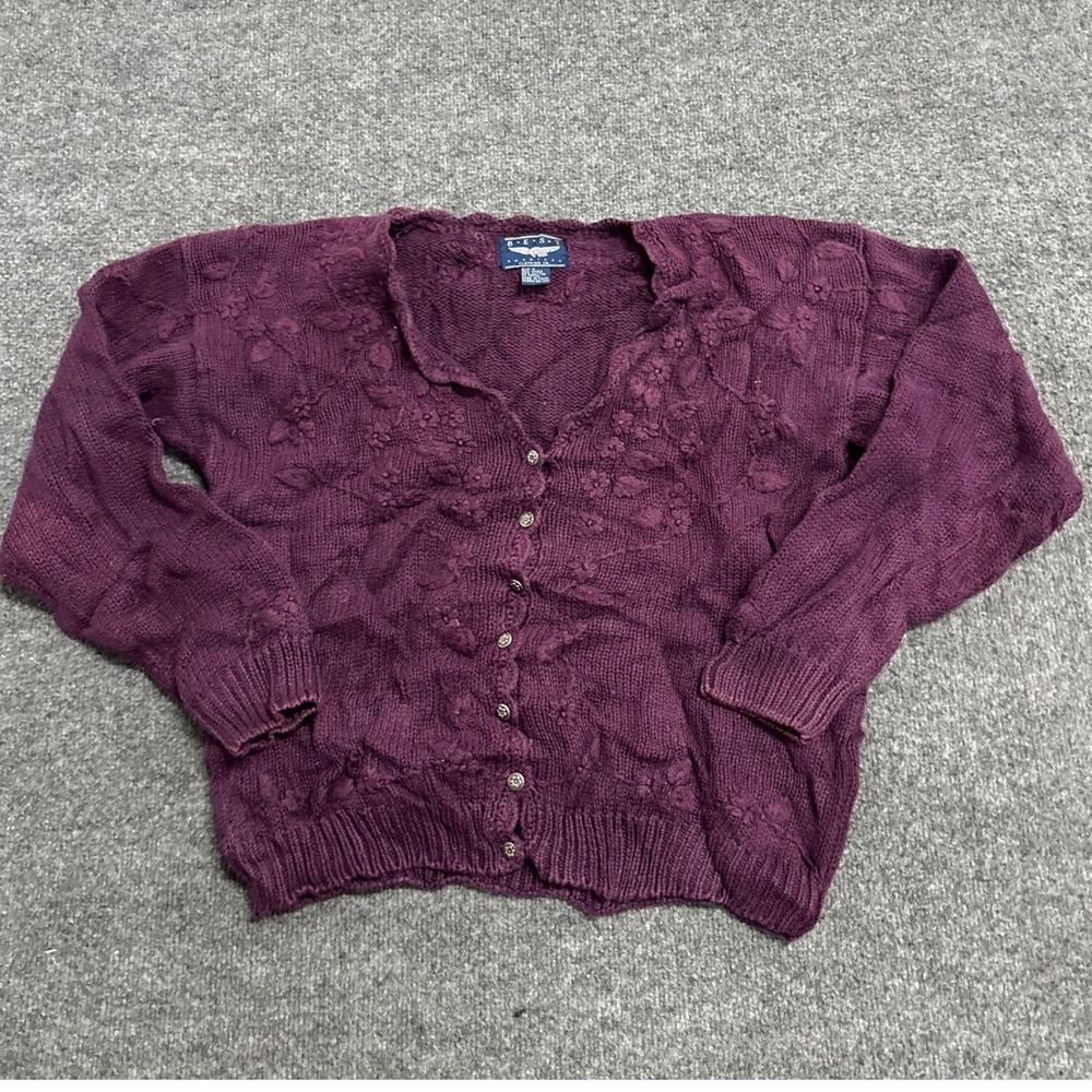 BEST American Clothing Co Cardigan Womens Size M Purple Floral Knit Button Front
